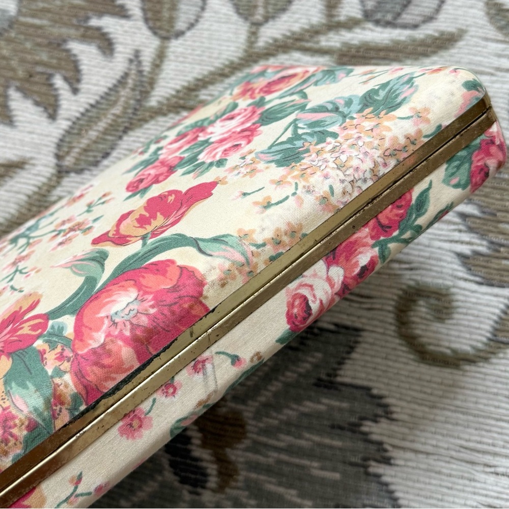 Vintage Jewelry Box Travel Hard Sided Hard Shell Pink Floral Fabric Case - Picture 8 of 8